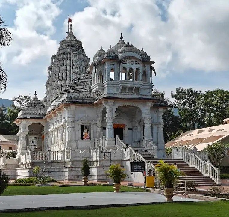 Peaceful courtyard and garden area at ashram
